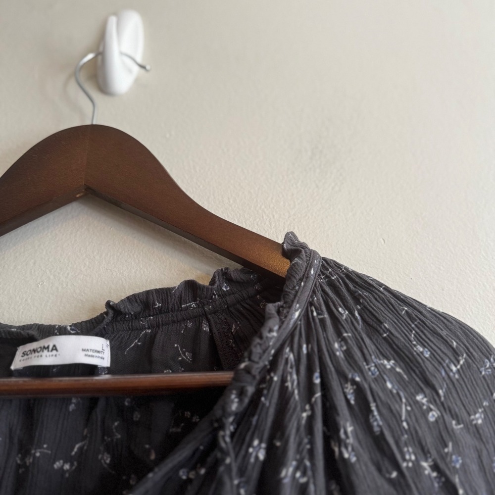 Sonoma Women's Sz L Maternity Grey Floral Blouse Cottagecore Peasant Fall Boho - Picture 3 of 5